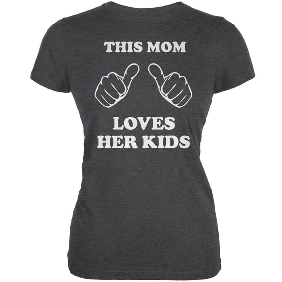 Mother's Day - This Mom Loves Her Kids Dark Heather Juniors Soft T-Shirt - Small