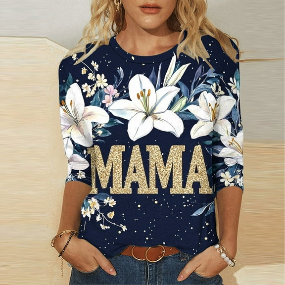 Mother's Day Tops 3/4 Length Sleeve Womens Tops Summer Petite Summer Tees for Teens Summer Tops 2026 Trendy Tshirts Shirts for Women Graphic T-Shirts Fashion