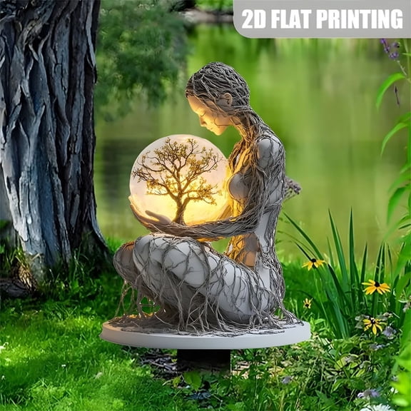Mother's Day Tree of Life Acrylic Garden Stake, 2D Silhouette Earth Goddess Yard Decor, Weatherproof Outdoor Lawn Ornament, Perfect Gift for Mom & Nature Lovers