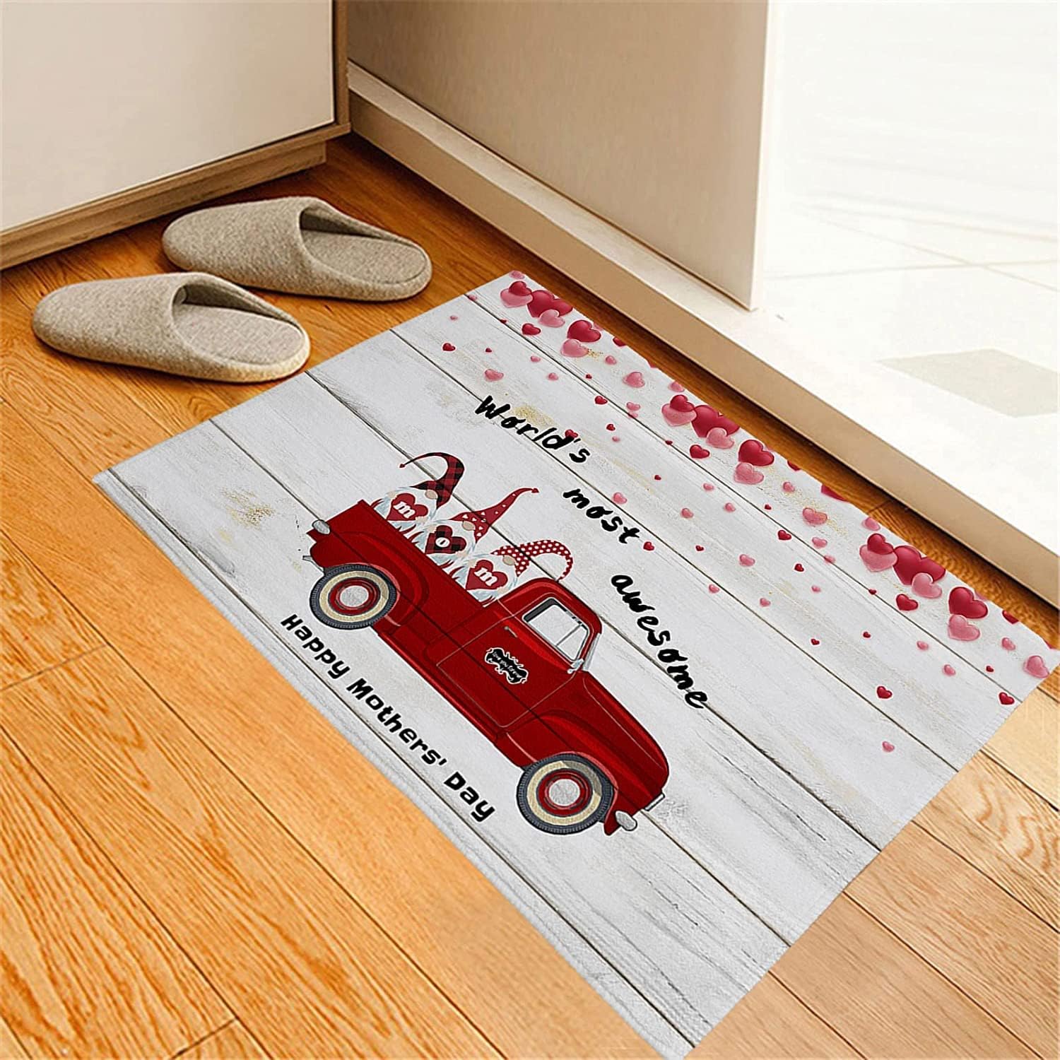 Mother's Day Truck with Gnomes Non Slip Backed Entryway Rugs for Indoor