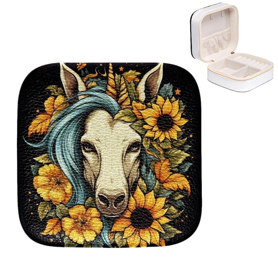 Mother's Day Unicorn Compact Jewelry Box Organizer for Rings, Earrings, Bracelets | Portable Storage Case with Metal Zipper