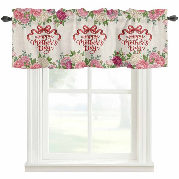 Mother's Day Valances for Windows Farmhouse Kitchen Curtains Valances Rod Pocket Valance Curtains for Windows Spring Botanical Summer Flower Leaf Plant Window Valances for Bathroom Bedroom 42"x12"
