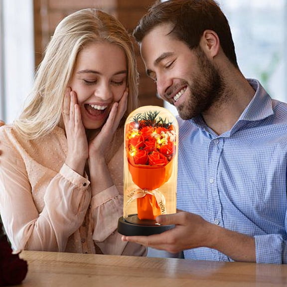 Mother's Day Valentine’s Rose Gifts for Her, Light Up Rose in Glass Dome, Eternal Flower for Mom’s Birthday or Anniversary, Romantic Night Light, Long Lasting and Beautiful