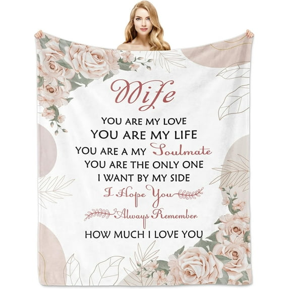 Mother's Day Wife Gifts Blanket 60"x50", Gifts for Wife from Husband, Birthday Gifts for Wife, Gift for Her, Wife Gift Ideas for Anniversary Valentine''s Day Christmas, To My Wife Blanket from Husband