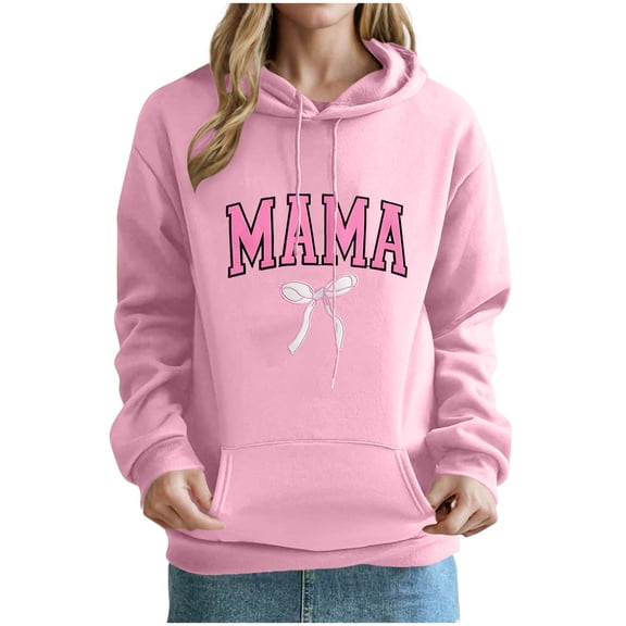 Mother's Day Women Hooded with Pockets Fleece Lined Sweatshirts Drawstring Pullover Tops Casual