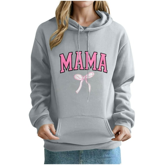 Mother's Day Women Hooded with Pockets Fleece Lined Sweatshirts Drawstring Pullover Tops Casual
