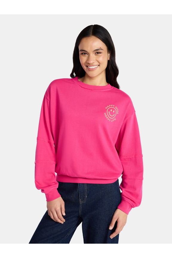 Mother’s Day Women’s Happy Mom Smiley Graphic Sweatshirt from Way to Celebrate, Sizes S-XXXL