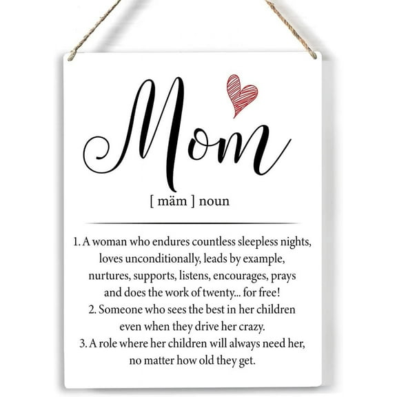 Mother's Day Wood Sign Mom Definition Wooden Signs Rustic Hanging Plaque Home Wall Art 8x10, Perfect Mom Sign Wall Decor for Home Bedroom