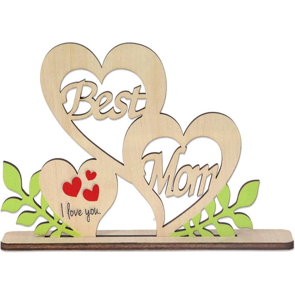 Mother's Day Wooden Tabletop Sign Best Mom Wood Sign Happy Mother's Day Tabletop Centerpiece for Table Centerpiece Decoration Mom's Birthday Party Gift Home Decor