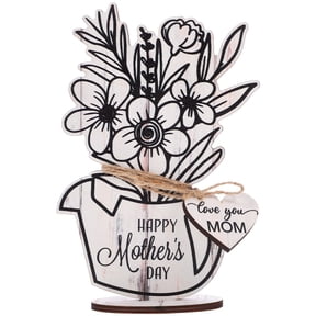 Elegant Wooden Table Sign with Floral Design for Mother's Day, White Compact Decorative Home