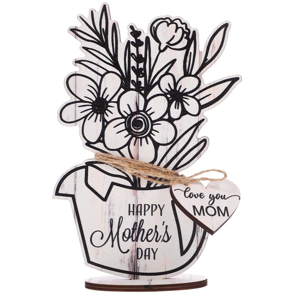 Wooden Table Sign with Delicate Flower Design for Mother's Day Decoration Warm Atmosphere White Compact Size