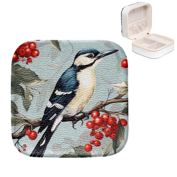 Mother's Day Woodpecker Portable Jewelry Box Organizer with Metal Zipper and Compact Design
