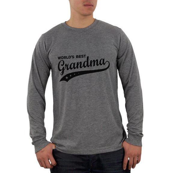 Mother's Day World's Best Grandma Mens Soft Long Sleeve T Shirt Heather X-LG