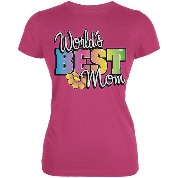 Mother's Day World's Best Mom Juniors Soft T Shirt Bright Berry X-LG