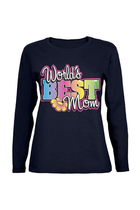 Mother's Day World's Best Mom Womens Long Sleeve T Shirt Navy LG