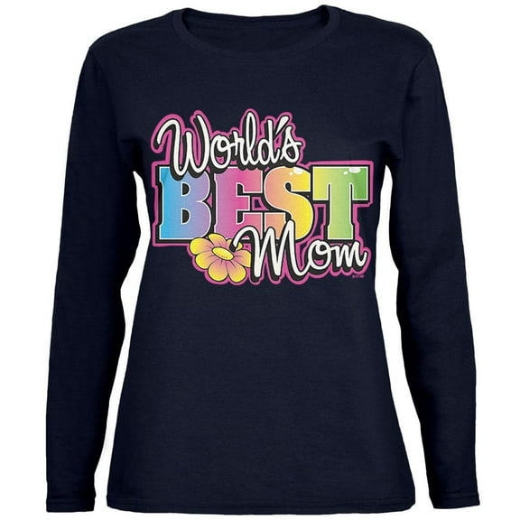 Mother's Day World's Best Mom Womens Long Sleeve T Shirt Navy MD