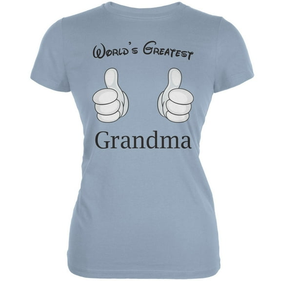 Mother's Day - World's Greatest Grandma Cartoon Light Blue Juniors Soft T-Shirt - Small