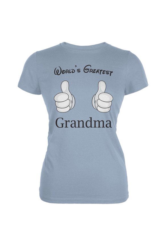Mother's Day - World's Greatest Grandma Cartoon Light Blue Juniors Soft T-Shirt - Small