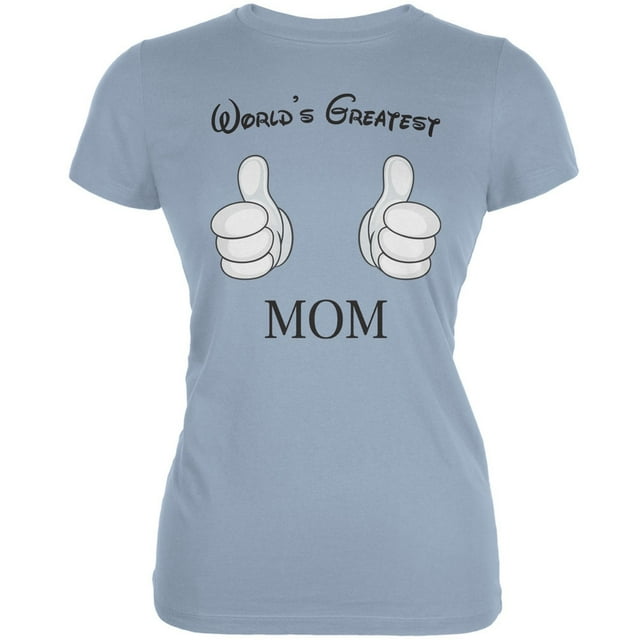 Mother's Day - World's Greatest Mom Cartoon Light Blue Juniors Soft T-Shirt