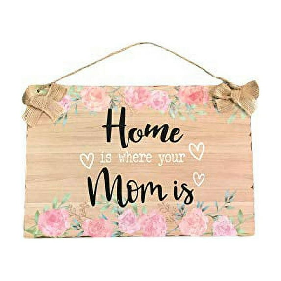 Mother's Day Yard Sign Wood Wall Hanging Rustic Plaque Board Decor for Home Front Door Farmhouse Porch Garden Sign 11.8" x 7.9" Burlap Hanger Happy Mothers Day