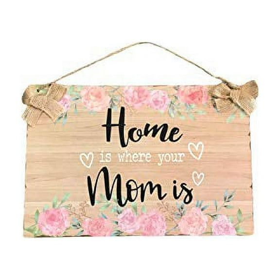 Mother's Day Yard Sign Wood Wall Hanging Rustic Plaque Board Decor for Home Front Door Farmhouse Porch Garden Sign 11.8" x 7.9" Burlap Hanger Happy Mothers Day