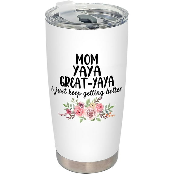 Mother''s Day Yaya Gift for Mom Great-Yaya Tumbler, Pregnancy Announcement for Grandma Stainless Steel Tumbler with Lid and Straw 20oz, Great Grandma Baby Announcement Travel Coffee Cup