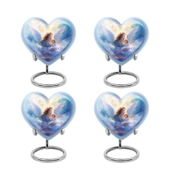 Mother's Love In The Heavens Heart Urn - Elegant Keepsake Urn For Human Ashes - Mini Heart Memorial Urn For Adult Men 3 Inch, Set Of 4