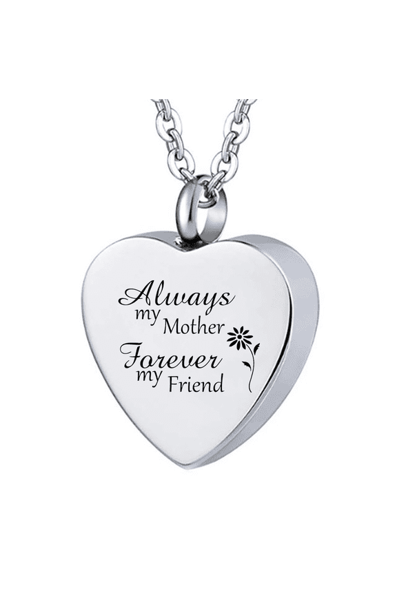 Mother's Memorial Necklace Cremation Jewelry for Ashes, Stainless Steel Keepsake Urns Pendant Mama Rememberance Gifts for Daughter Son Sister Nephew, Always My Mother Forever My Friend