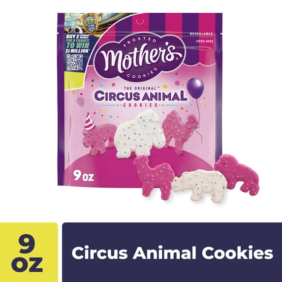 Mother's Original Circus Animal , Frosted Animal Cookies with Rainbow Sprinkles, Resealable Bag, 9 oz
