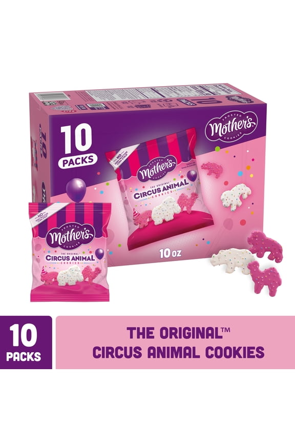 Original Circus Animal, Frosted Animal Cookies with Rainbow Sprinkles, 10 packs, 1 oz Each