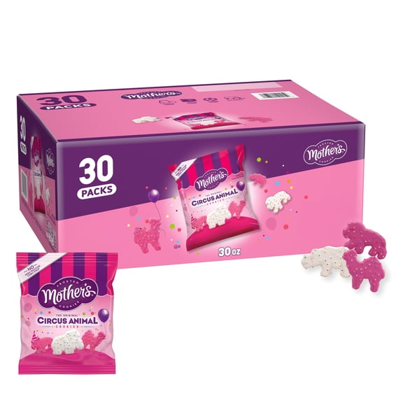 Mothers Original Circus Animal, Frosted Animal Cookies with Rainbow Sprinkles, 30 packs, 1 oz