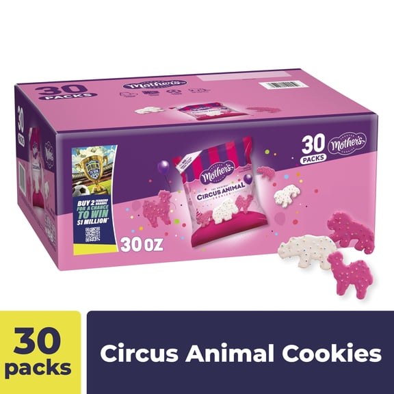 Mothers Original Circus Animal, Frosted Animal Cookies with Rainbow Sprinkles, 30 packs, 1 oz
