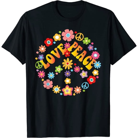 Mother's Peace Sign Love T Shirt Hippie Costume Shirt T-Shirts Black Tshirt