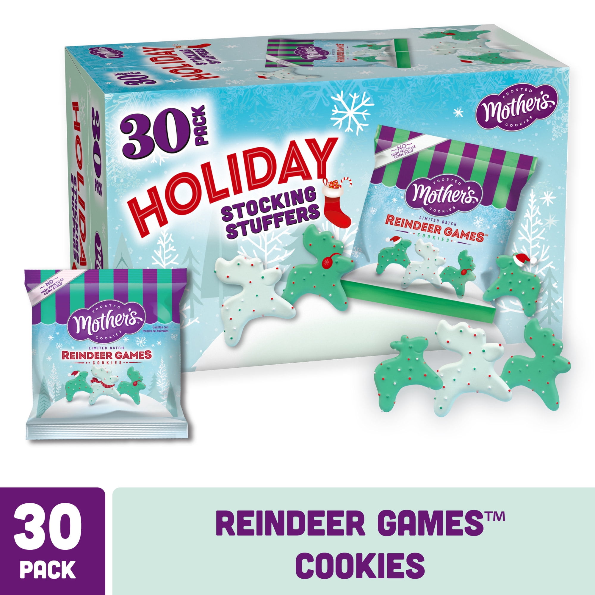 Mother’s Frosted Cookies, Limited Batch Reindeer Games, stocking stuffer, Christmas Shortbread Animal Cookies, 30 Bags, 0.5 oz Each - Walmart.com