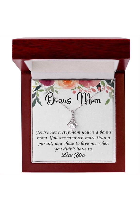 Mother's day Gifts, Bonus Mom Necklace Gifts, Best Gifts for Stepmom, Necklace for Her, Bonus Mom Necklace with Message Card and LED Box, Necklace for Bonus Mom, Alluring Beauty Necklace