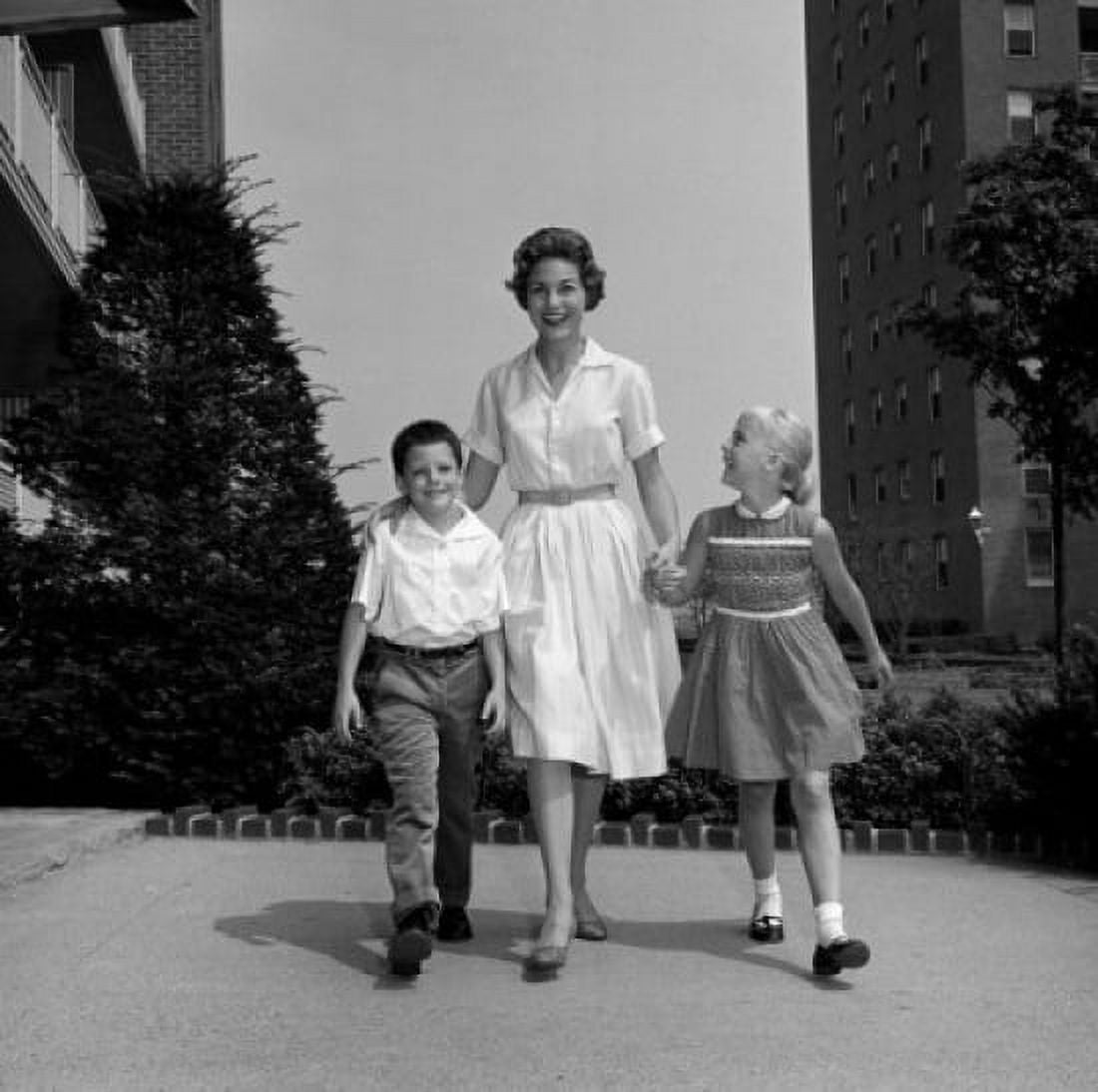 Mother walking with son and daughter side by side Canvas Art - (18 x 24)