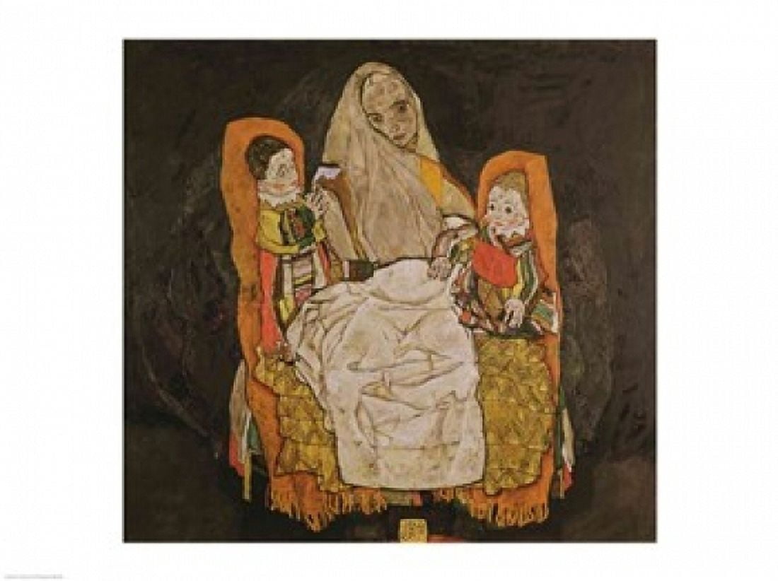 Mother with Two Children Canvas Art - Egon Schiele (36 x 24)