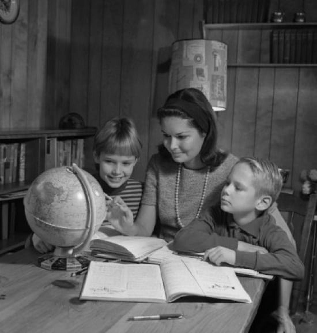 Mother with sons doing homework Canvas Art -  (24 x 36)
