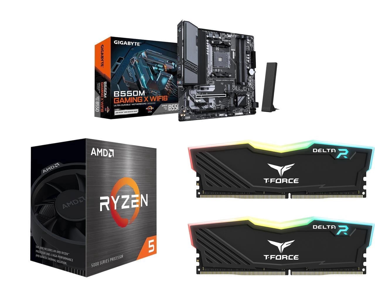 NEWEGG Motherboard CPU Memory Combo - B550M GAMING X WIFI6 Bundle with  Ryzen 5 5500  and T-Force Delta RGB 16GB (2 x 8GB) 288-Pin PC RAM DDR4 3200 Memory TF3D416G3200HC16FDC01
