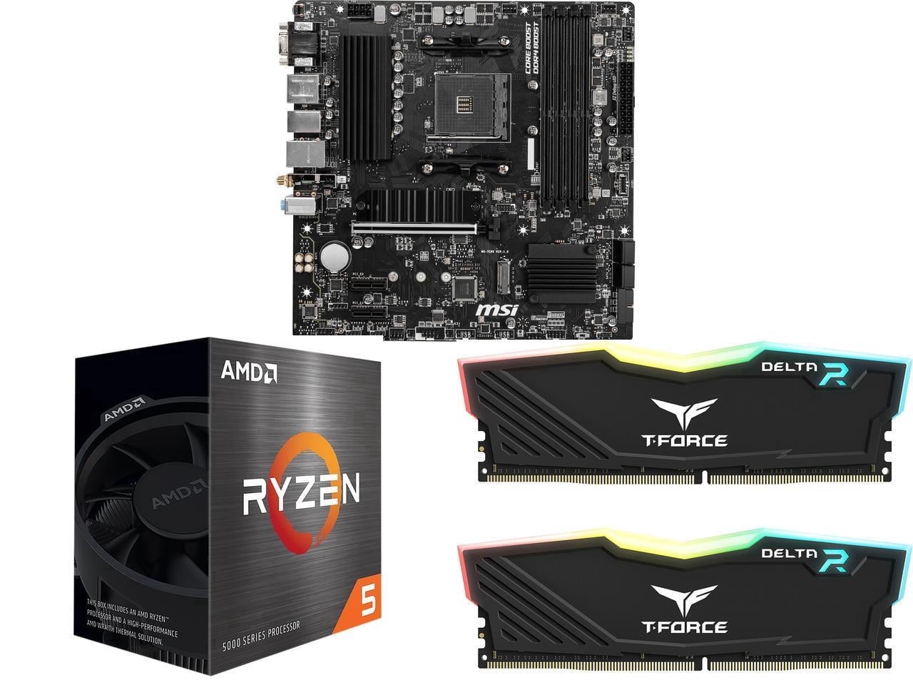 NEWEGG Motherboard CPU Memory Combo -B550M PRO-VDH WIFI Bundle with Ryzen 5 5500 and T-Force Delta RGB 16GB (2 x 8GB) 288-Pin PC RAM DDR4 3200 Memory TF3D416G3200HC16FDC01