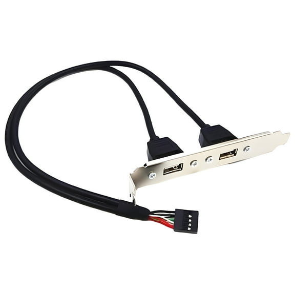 Motherboard Cable to 2-Port USB 2.0 Rear Panel Bracket Host Adapter, Black Cable (5-Pack)