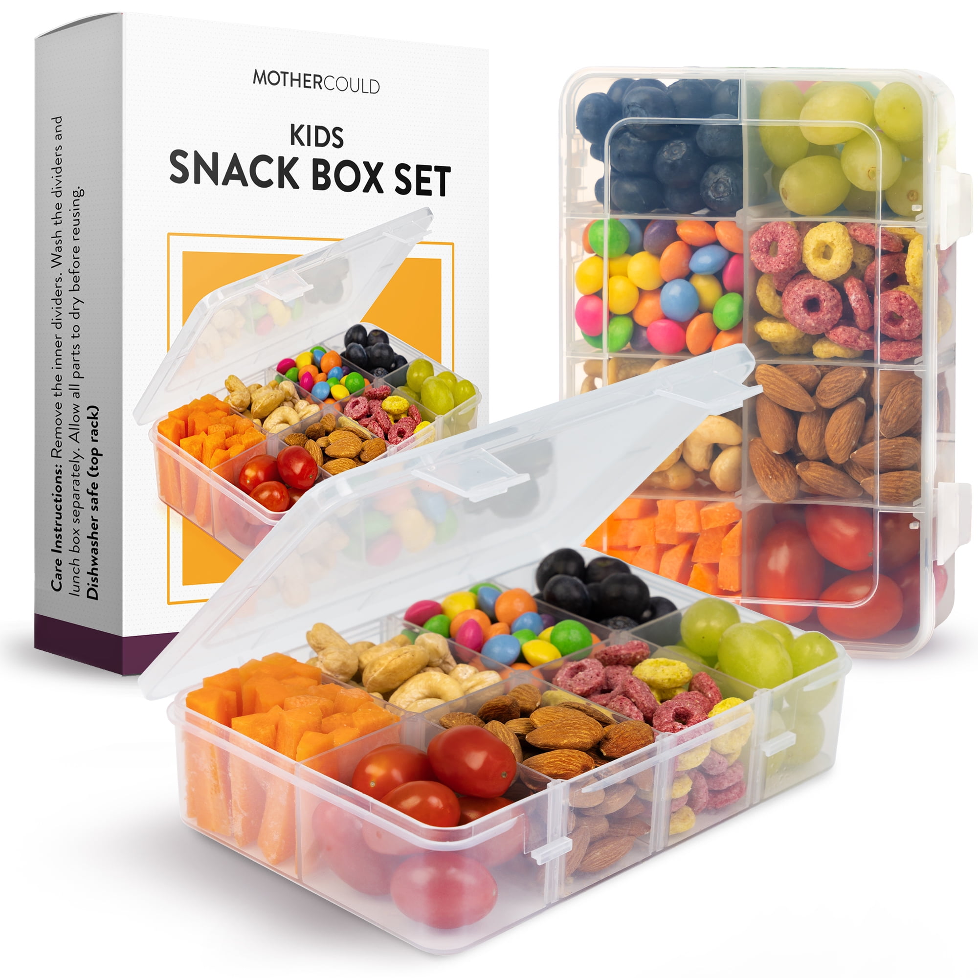 Mothercould Kids Snack Box Set - 8 Compartments, Reusable Snack Solution  with 100 Dissolvable Labels