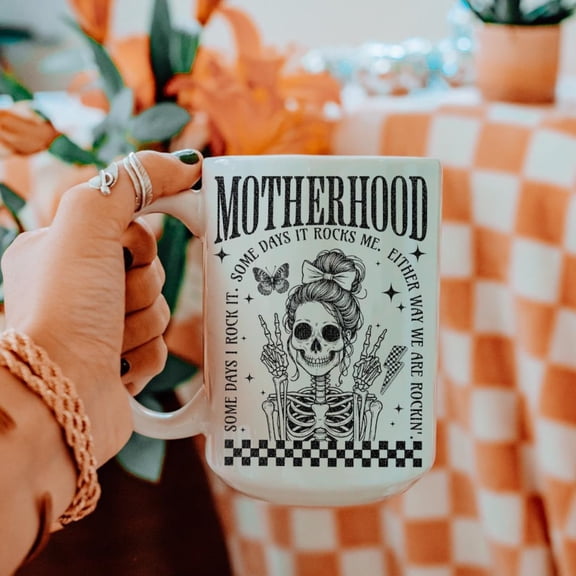 Motherhood Coffee Mug, Some Days I Rock It, Rocker Mama Coffee Mug, Cute Skeleton Mug, Rocker Mom Cup, Gift for Mom, Gift for New Mom