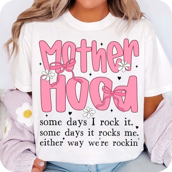 Motherhood Coquette Bow Checker T-Shirt, Retro Motherhood Shirt, Funny Mom Sarcastic Mama Tee, Retro Mom Shirt, Mothers Day T-Shirt, Mama Tee