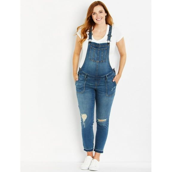 Motherhood Maternity Indigo Blue Side Panel Letdown Hem Maternity Overalls