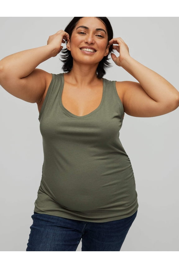 Motherhood Maternity Plus Size Side Ruched Scoop Neck Maternity Tank Top
