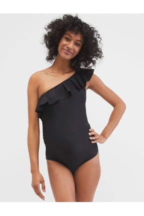 Ruffle Front One Shoulder Maternity Swimsuit UPF 50+