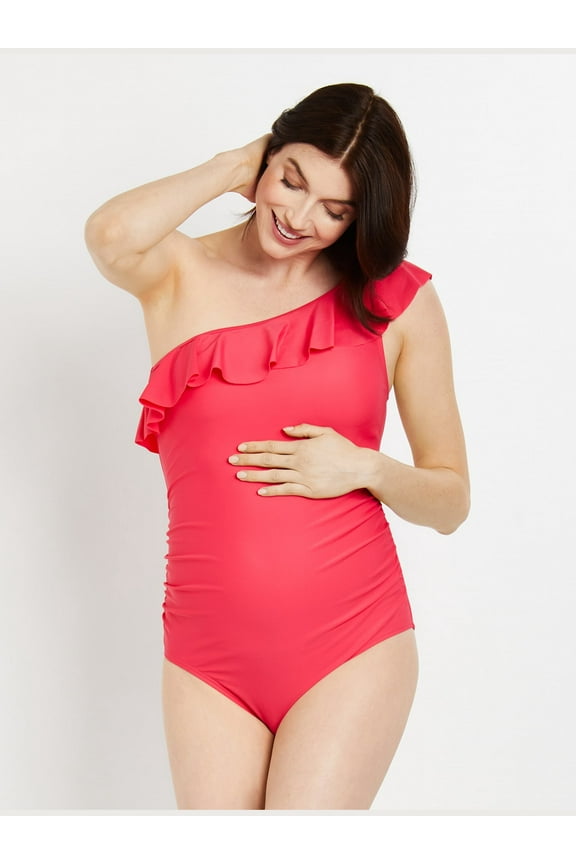 Ruffle Front One Shoulder Maternity Swimsuit UPF 50+