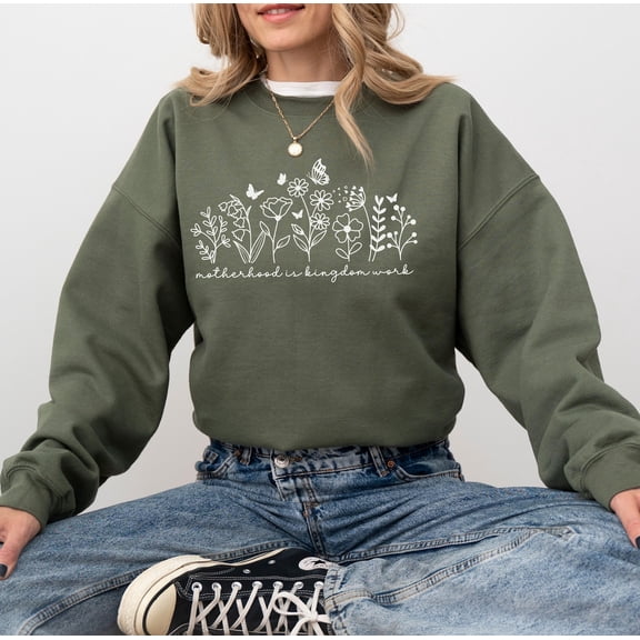 Motherhood is Kingdom Work Sweatshirt Floral Christian Mom Crewneck Mothers Day Sweatshirt For Mom Christian Sweatshirt Flower New Mama
