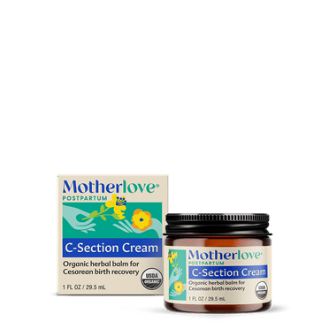Motherlove C-Section Cream, Organic Herbal Balm for Cesarean Scar Massage, 1 oz Jar